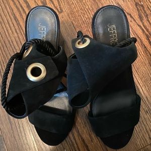 Jeffrey Campbell black suede tie heels